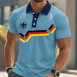 Best OUKU Men's Graphic Polo Short Sleeve Polo Shirts Collared Shirts Casual School Outdoor Daily Wear 3D Print Summer White Blue Green