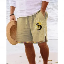 OUKU Men's Graphic Prints Board Shorts Swim Shorts Swim Trunks Mid Waist Vintage Ethnic Style Retro Vintage Casual Daily Holiday Zipper Pocket Elastic Waist Designer Clothing Apparel