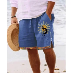 OUKU Men's Graphic Prints Board Shorts Swim Shorts Swim Trunks Mid Waist Vintage Ethnic Style Retro Vintage Casual Daily Holiday Zipper Pocket Elastic Waist Designer Clothing Apparel