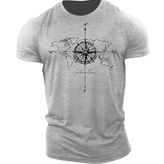 Outlet OUKU Men's Graphic Prints Compass T Shirt Graphic Tee 100% Cotton Short Sleeve Graphic Shirt Black Army Green Dark Gray Comfortable Tee Outdoor Street Fashion Designer Clothing
