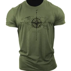 Outlet OUKU Men's Graphic Prints Compass T Shirt Graphic Tee 100% Cotton Short Sleeve Graphic Shirt Black Army Green Dark Gray Comfortable Tee Outdoor Street Fashion Designer Clothing