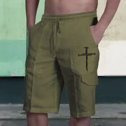 Sale OUKU Men's Graphic Prints Cross Cargo Shorts Summer Shorts Mid Waist Streetwear Designer Casual Daily Holiday Elastic Waist Drawstring Print Designer Clothing Apparel