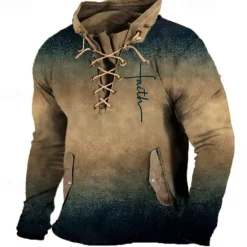 Outlet OUKU Men's Graphic Prints Cross Faith Sweatshirts Sweatshirt Pullover Long Sleeve Sweatshirt Stand Collar Daily Classic Casual 3D Print Holiday Going out Streetwear Drawstring Print Spring & Fall