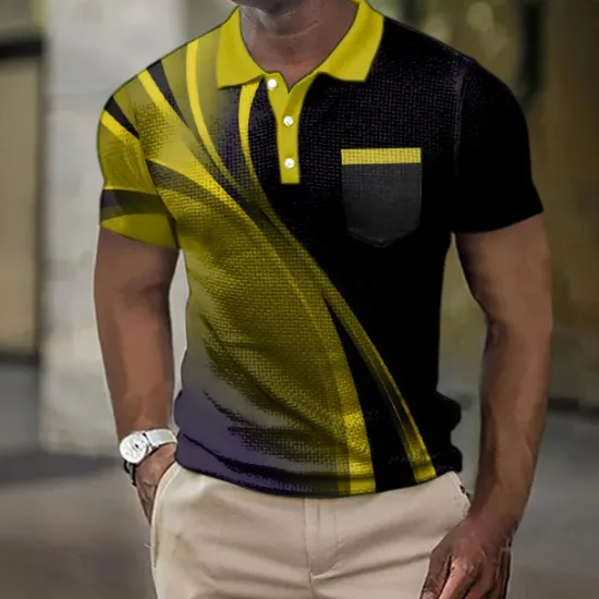 Hot OUKU Men's Graphic Prints Geometry Waffle Polo Shirts Polo Shirts Short Sleeve Polo Shirts Turndown Casual Going out Print Summer Spring Yellow Blue Purple