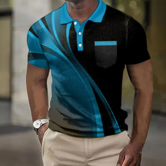 Hot OUKU Men's Graphic Prints Geometry Waffle Polo Shirts Polo Shirts Short Sleeve Polo Shirts Turndown Casual Going out Print Summer Spring Yellow Blue Purple