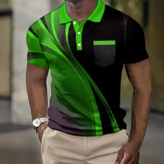 Hot OUKU Men's Graphic Prints Geometry Waffle Polo Shirts Polo Shirts Short Sleeve Polo Shirts Turndown Casual Going out Print Summer Spring Yellow Blue Purple