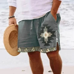 OUKU Men's Graphic Prints Geometry Swim Trunks Swim Shorts Board Shorts Mid Waist Vintage Ethnic Style Retro Vintage Casual Daily Holiday Zipper Pocket Elastic Waist Designer Clothing Apparel