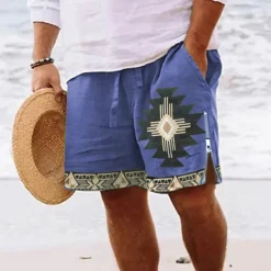 OUKU Men's Graphic Prints Geometry Swim Trunks Swim Shorts Board Shorts Mid Waist Vintage Ethnic Style Retro Vintage Casual Daily Holiday Zipper Pocket Elastic Waist Designer Clothing Apparel