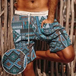 Hot OUKU Men's Graphic Prints Geometry Summer Shorts Beach Shorts Casual Shorts Mid Waist Streetwear Stylish Ethnic Style Daily Holiday Beach Drawstring Elastic Waist 3D Print Designer Clothing Apparel