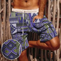 Hot OUKU Men's Graphic Prints Geometry Summer Shorts Beach Shorts Casual Shorts Mid Waist Streetwear Stylish Ethnic Style Daily Holiday Beach Drawstring Elastic Waist 3D Print Designer Clothing Apparel