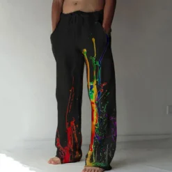 Hot OUKU Men's Graphic Prints Graffiti Linen Pants Trousers Summer Pants Mid Waist Fashion Streetwear Casual Daily Drawstring Elastic Waist Front Pocket Spring & Summer 3D Print Light Khaki Black White