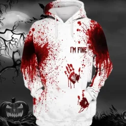 OUKU Men's Graphic Prints Hand Hoodie Hoodies Sweatshirt Daily Classic Long Sleeve Hooded Halloween Holiday Going out Red Blue Print Spring & Fall Designer