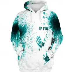 OUKU Men's Graphic Prints Hand Hoodie Hoodies Sweatshirt Daily Classic Long Sleeve Hooded Halloween Holiday Going out Red Blue Print Spring & Fall Designer