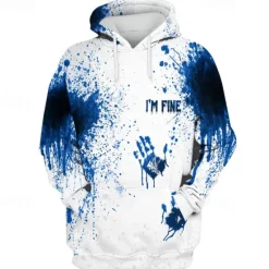 OUKU Men's Graphic Prints Hand Hoodie Hoodies Sweatshirt Daily Classic Long Sleeve Hooded Halloween Holiday Going out Red Blue Print Spring & Fall Designer