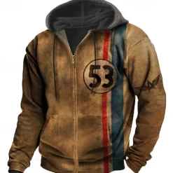 Online OUKU Men's Graphic Prints Hoodie Hoodies Sweatshirt Streetwear Designer Long Sleeve Hooded Sports & Outdoor Daily Sports Zipper Print Spring & Fall Designer Brown