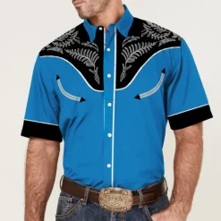 Best OUKU Men's Graphic Prints Leaves Shirt Western Shirt Cowboy Shirt Short Sleeve Fashion Streetwear Designer Outdoor Street Daily Summer Spring Turndown Print Red Blue