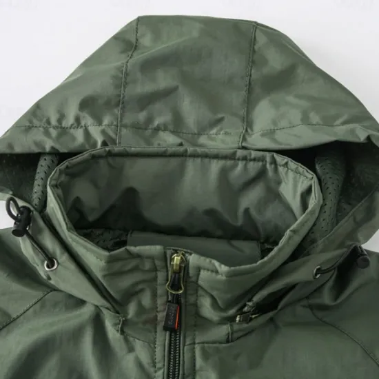 Hot OUKU Men's Graphic Prints Mountain Jacket Raincoat Shell Jacket Waterproof Lightweight Casual Sports Outdoor Camping & Hiking Embroidered Side Pockets Zip Front Fall Winter Hooded Long Sleeve Black Green