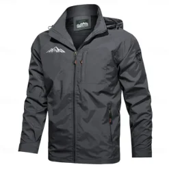 Hot OUKU Men's Graphic Prints Mountain Jacket Raincoat Shell Jacket Waterproof Lightweight Casual Sports Outdoor Camping & Hiking Embroidered Side Pockets Zip Front Fall Winter Hooded Long Sleeve Black Green