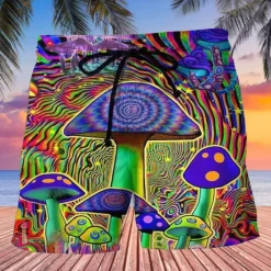 Best OUKU Men's Graphic Prints Mushroom Swimming Trunks Board Shorts Swim Shorts Mid Waist Hawaiian Boho Casual Daily Holiday Drawstring with Mesh lining Elastic Waist Designer Clothing Apparel