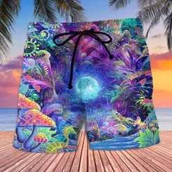 Best OUKU Men's Graphic Prints Mushroom Swimming Trunks Board Shorts Swim Shorts Mid Waist Hawaiian Boho Casual Daily Holiday Drawstring with Mesh lining Elastic Waist Designer Clothing Apparel