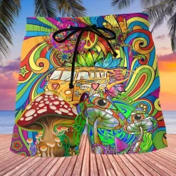 Best OUKU Men's Graphic Prints Mushroom Swimming Trunks Board Shorts Swim Shorts Mid Waist Hawaiian Boho Casual Daily Holiday Drawstring with Mesh lining Elastic Waist Designer Clothing Apparel