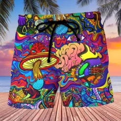 Best OUKU Men's Graphic Prints Mushroom Swimming Trunks Board Shorts Swim Shorts Mid Waist Hawaiian Boho Casual Daily Holiday Drawstring with Mesh lining Elastic Waist Designer Clothing Apparel