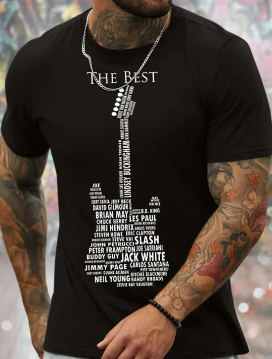Best OUKU Men's Graphic Prints Musical Instrument Hobby T Shirt Graphic Tee Cotton Short Sleeves Graphic Shirt Black White Navy Blue Comfortable Tee Vacation Street Fashion Designer Clothing