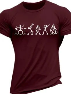 Online OUKU Men's Graphic Prints Musical Notes Hobby T Shirt Graphic Tee 100% Cotton Short Sleeve Graphic Shirt Wine Black White Comfortable Tee Vacation Street Fashion Designer Clothing
