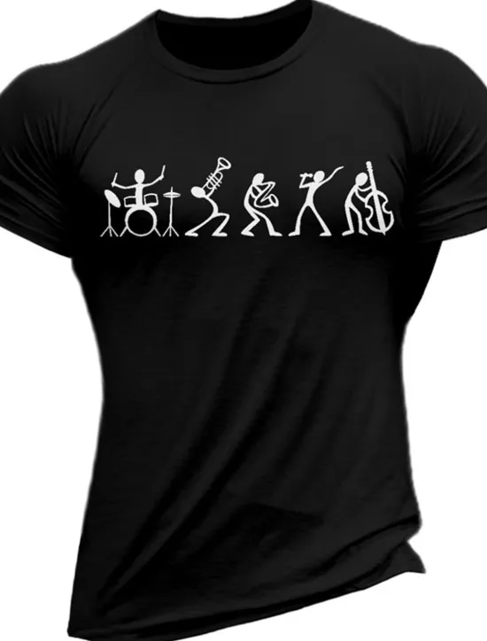 Online OUKU Men's Graphic Prints Musical Notes Hobby T Shirt Graphic Tee 100% Cotton Short Sleeve Graphic Shirt Wine Black White Comfortable Tee Vacation Street Fashion Designer Clothing