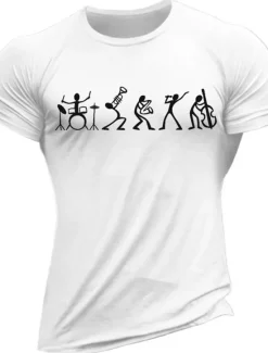 Online OUKU Men's Graphic Prints Musical Notes Hobby T Shirt Graphic Tee 100% Cotton Short Sleeve Graphic Shirt Wine Black White Comfortable Tee Vacation Street Fashion Designer Clothing