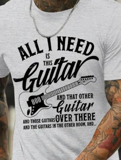 Online OUKU Men's Graphic Prints Musical Instrument Hobby T Shirt Graphic Tee Cotton Short Sleeves Graphic Shirt Black Navy Blue Light Grey Comfortable Tee Vacation Street Fashion Designer Clothing