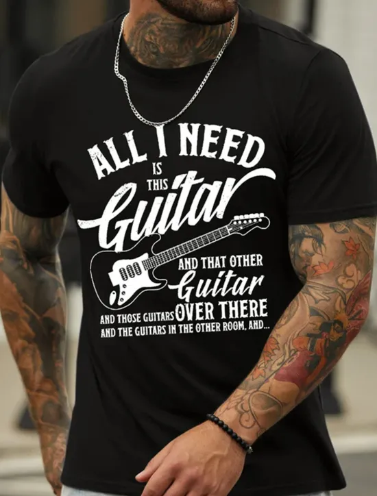 Online OUKU Men's Graphic Prints Musical Instrument Hobby T Shirt Graphic Tee Cotton Short Sleeves Graphic Shirt Black Navy Blue Light Grey Comfortable Tee Vacation Street Fashion Designer Clothing