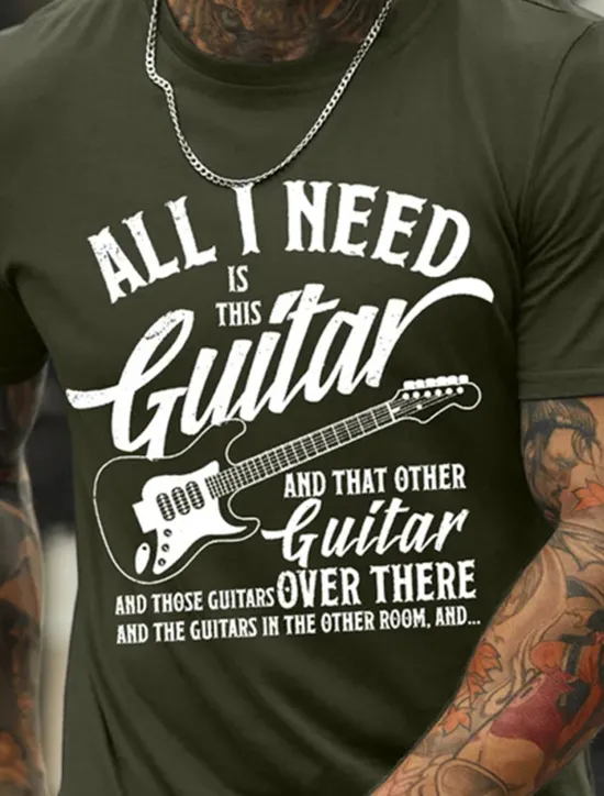 Online OUKU Men's Graphic Prints Musical Instrument Hobby T Shirt Graphic Tee Cotton Short Sleeves Graphic Shirt Black Navy Blue Light Grey Comfortable Tee Vacation Street Fashion Designer Clothing