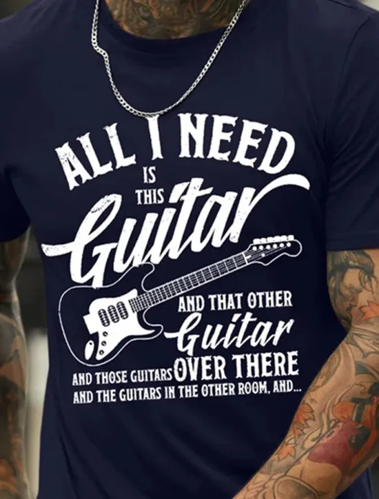 Online OUKU Men's Graphic Prints Musical Instrument Hobby T Shirt Graphic Tee Cotton Short Sleeves Graphic Shirt Black Navy Blue Light Grey Comfortable Tee Vacation Street Fashion Designer Clothing