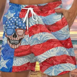 Outlet OUKU Men's Graphic Prints National Flag Swim Trunks Swim Shorts Board Shorts Mid Waist Hawaiian Boho Casual Daily Holiday Drawstring with Mesh lining Elastic Waist Designer Clothing Apparel