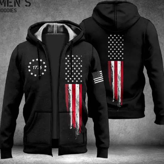 Outlet OUKU Men's Graphic Prints National Flag Hoodie Hoodies Sweatshirt Streetwear Designer Long Sleeve Hooded Sports & Outdoor Daily Sports Red Gray Zipper Print Spring & Fall Designer