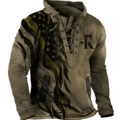 Outlet OUKU Men's Graphic Prints National Flag Sweatshirt Pullover Long Sleeve Sweatshirt Standing Collar Streetwear Designer Basic 3D Print Sports & Outdoor Casual Daily Lace up Pocket Spring & Fall