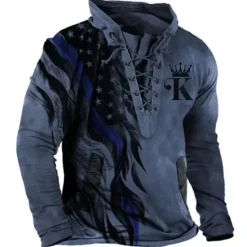 Outlet OUKU Men's Graphic Prints National Flag Sweatshirt Pullover Long Sleeve Sweatshirt Standing Collar Streetwear Designer Basic 3D Print Sports & Outdoor Casual Daily Lace up Pocket Spring & Fall