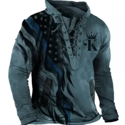 Outlet OUKU Men's Graphic Prints National Flag Sweatshirt Pullover Long Sleeve Sweatshirt Standing Collar Streetwear Designer Basic 3D Print Sports & Outdoor Casual Daily Lace up Pocket Spring & Fall
