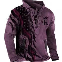 Outlet OUKU Men's Graphic Prints National Flag Sweatshirt Pullover Long Sleeve Sweatshirt Standing Collar Streetwear Designer Basic 3D Print Sports & Outdoor Casual Daily Lace up Pocket Spring & Fall