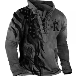 Outlet OUKU Men's Graphic Prints National Flag Sweatshirt Pullover Long Sleeve Sweatshirt Standing Collar Streetwear Designer Basic 3D Print Sports & Outdoor Casual Daily Lace up Pocket Spring & Fall