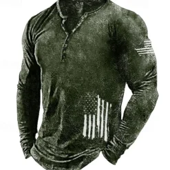 Discount OUKU Men's Graphic Prints National Flag Henley Shirt Graphic Tee Long Sleeve Shirt Long Sleeve Hot Stamping Designer Basic Modern Contemporary Vacation Street Going out Spring & Fall Black Red Navy Blue