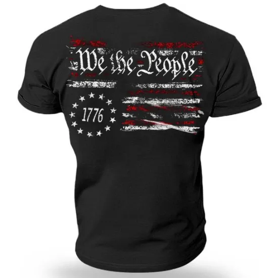 New OUKU Men's Graphic Prints Patriotic National Flag T Shirt Graphic Tee Cotton Short Sleeves Graphic Shirt Black Navy Blue Blue Comfortable Tee Vacation Street Fashion Designer Clothing