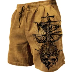 Discount OUKU Men's Graphic Prints Sailboat Sweat Shorts Beach Shorts Terry Shorts Mid Waist Casual Athleisure Daily Holiday Streetwear Drawstring Elastic Waist 3D Print Designer Clothing Apparel