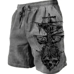 Discount OUKU Men's Graphic Prints Sailboat Sweat Shorts Beach Shorts Terry Shorts Mid Waist Casual Athleisure Daily Holiday Streetwear Drawstring Elastic Waist 3D Print Designer Clothing Apparel