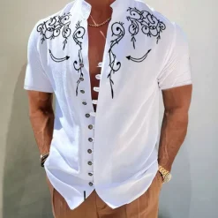 New OUKU Men's Graphic Prints Shirt Western Shirt Cowboy Shirt Short Sleeve Fashion Streetwear Designer Outdoor Daily Spring & Summer Stand Collar Print Black Yellow Blue Purple