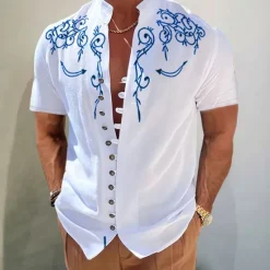 New OUKU Men's Graphic Prints Shirt Western Shirt Cowboy Shirt Short Sleeve Fashion Streetwear Designer Outdoor Daily Spring & Summer Stand Collar Print Black Yellow Blue Purple