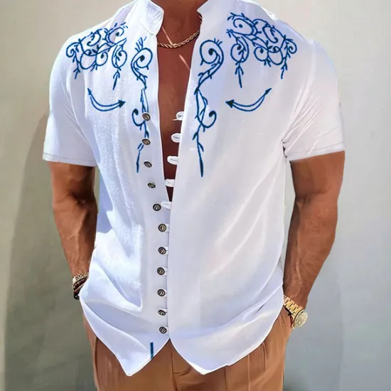 New OUKU Men's Graphic Prints Shirt Western Shirt Cowboy Shirt Short Sleeve Fashion Streetwear Designer Outdoor Daily Spring & Summer Stand Collar Print Black Yellow Blue Purple