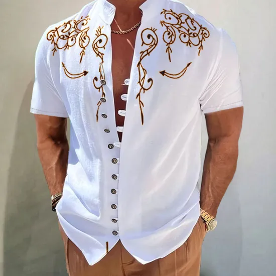 New OUKU Men's Graphic Prints Shirt Western Shirt Cowboy Shirt Short Sleeve Fashion Streetwear Designer Outdoor Daily Spring & Summer Stand Collar Print Black Yellow Blue Purple