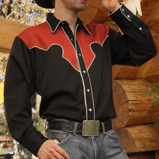 Outlet OUKU Men's Graphic Prints Shirt Western Shirt Cowboy Shirt Long Sleeve Fashion Streetwear Designer Outdoor Daily Fall & Winter Turndown Print Red
